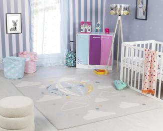 Surya Heissluftballon Kinderteppich - Cartoon Teppich, Teppich Kinderzimmer oder Babyzimmer, Kinderzimmerteppich, Krabbelteppich oder Spielteppich - Baby Teppich für Jungen & Mädchen, Grau 80x150cm