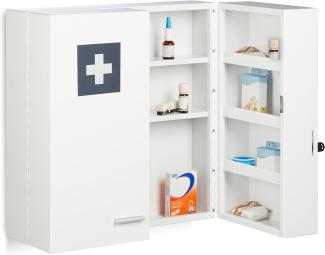Relaxdays Medizinschrank, abschließbar, 11 Fächer, Stahl, HBT: 53 x 53 x 21,5 cm, Doppeltür, Medikamentenschrank, weiß