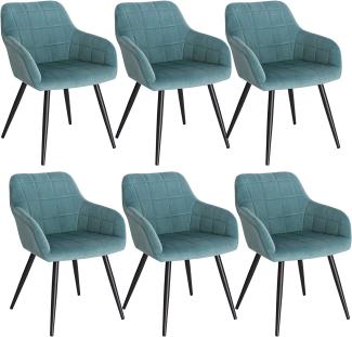 WOLTU 6 x Esszimmerstühle 6er Set Esszimmerstuhl Küchenstuhl Polsterstuhl Design Stuhl mit Armlehne, mit Sitzfläche aus Samt, Gestell aus Metall, Türkis, BH93ts-6