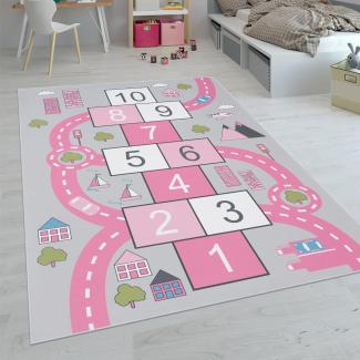 Paco Home Kinderteppich Teppich Kinderzimmer Spielteppich Junge Mädchen Modern rutschfest, Grösse:100x200 cm, Farbe:Pink 2