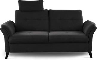 CAVADORE 3er Sofa Grönland / Skandinavische 3-Sitzer-Couch mit Federkern, Sitztiefenverstellung + Kopfstütze / 193 x 90 x 102 / Flachgewebe, Schwarz