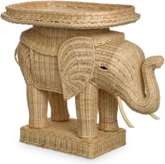 Casa Padrino Luxus Rattan Beistelltisch Elefant Naturfarben 65 x 40 x H. 57 cm