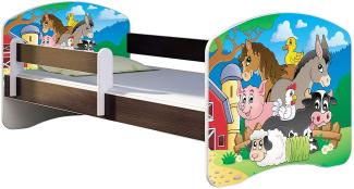 ACMA Kinderbett Jugendbett mit Einer Schublade und Matratze Wenge mit Rausfallschutz Lattenrost II 140x70 160x80 180x80 (34 Farm, 160x80)