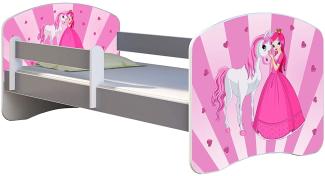 ACMA Kinderbett Jugendbett mit Einer Schublade und Matratze Grau mit Rausfallschutz Lattenrost II (08 Princess, 140x70)