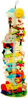 Hess Holzspielzeug 14630 - Messlatte aus Holz für Kinder, Serie Eisenbahn, handgefertigt, klappbar, geeignet für eine Körpergröße von ca. 80 bis 150 cm