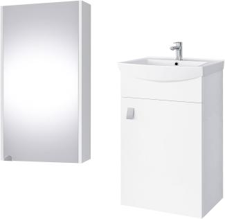 Planetmöbel Badmöbel Set aus Waschtisch + Waschbecken + Spiegelschrank, Gäste Bad WC, Farbe Weiß