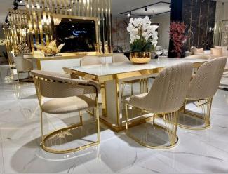 Luxus Tisch Weiß Edelstahl Tische Esstische Esstisch Italienisches Design Gold