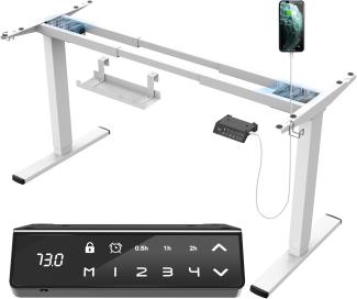 JUMMICO Dual-Motor Tischgestell Höhenverstellbar mit USB-Buchse und Kabelwanne, Elektrisch Höhenverstellbarer Schreibtisch Gestell mit Sitz-Steh-Erinnerungs und Rollen（Weiß）