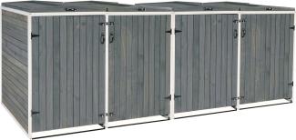 XL 4er-/8er-Mülltonnenverkleidung HWC-H74, Mülltonnenbox, erweiterbar 126x316x98cm Holz MVG ~ grau-weiß