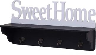 Wandgarderobe HWC-D41 Sweet Home, Garderobe Regal, 4 Haken massiv 30x60x13cm ~ schwarz/weiß