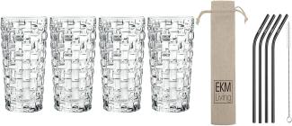 Spiegelau & Nachtmann, 4-teiliges Longdrink-Set, Kristallglas, 395 ml, Bossa Nova, 0092075-0 + 4er Set EKM Living Edelstahl Strohhalme schwarz gebogen