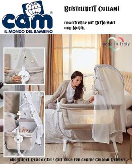 CAM 2 in 1 Beistellbett & Babywiege CULLAMI | höhenverstellbares Babybett | praktisch & schön| hochwertige Materialien - Made in Italy | flexibler Stubenwagen (Bärchen braun)