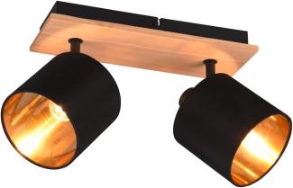 LED Deckenstrahler 2 flammig Holz & Stoffschirme Schwarz Gold