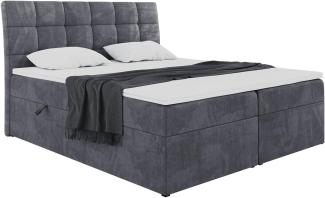 MEBLINI Boxspringbett DRAGO 160x200 cm mit Bettkasten - H4/Dunkelgrau Samt Polsterbett - Doppelbett mit Topper & Taschenfederkern-Matratze