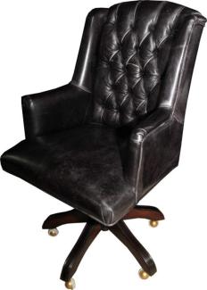 Casa Padrino Luxus Echtleder Chefsessel Büro Stuhl Schwarz Vintage Look Leder Drehstuhl Schreibtisch Stuhl - Chefbüro