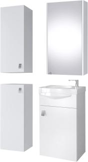 Planetmöbel Badset komplett aus Unterschrank 40cm mit Waschbecken, Spiegelschrank und 2X Midischrank in Weiß, Komplettset für Badezimmer 5-teilig