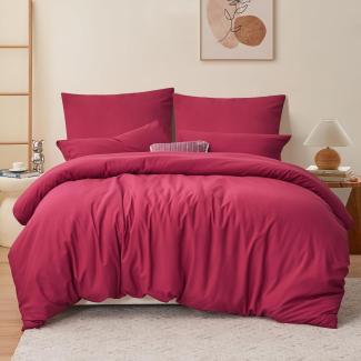 RUIKASI Bettwäsche 200x200 3 teilig Rot - Bettbezug 200 x 200 Set mit Kissenbezüge, Bettwäsche-Sets 2x2m aus Mikrofaser mit Reißverschluss Weich und Bügelfrei