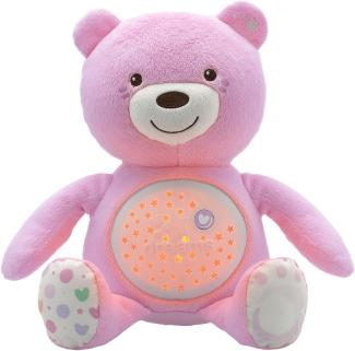 Chicco Baby Bär, Nachtlicht Projektor mit Farbwechsel und 30 Min. Musik, Plüsch-Teddybär, Babyspielzeug, rosa