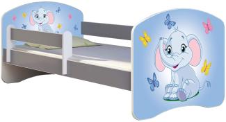 ACMA Kinderbett Jugendbett mit Einer Schublade und Matratze Grau mit Rausfallschutz Lattenrost II (26 Elefant, 180x80)