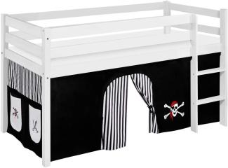 Lilokids 'Jelle' Spielbett 90 x 190 cm, Pirat Schwarz Weiß, Kiefer massiv, mit Vorhang