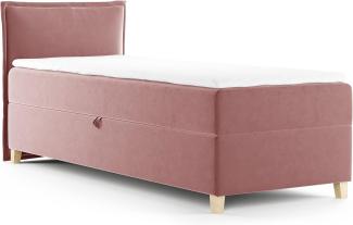 Boxspringbett Fren Mini mit Bettkasten - Einzelbett mit Bonell-Matratze und Topper, Polsterbett mit Holzfüße, Bett, Kinderzimmer (Pink (Kronos 29), 100 x 200 cm)