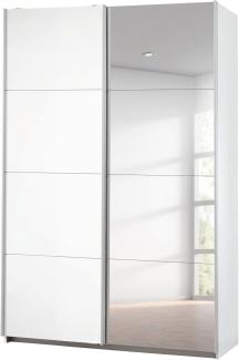 Rauch Möbel Caracas Schrank Kleiderschrank Schwebetürenschrank, Weiß mit 1 Spiegeltür 2-türig inkl. Zubehörpaket Basic 2 Einlegeböden, 2 Kleiderstangen, BxHxT 136x210x62 cm