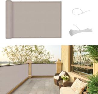 SUNNY GUARD Balkon Sichtschutz 80x600cm Balkonabdeckung PES UV-Schutz Balkonverkleidung wetterfester,mit Kabelbinder,Taupe