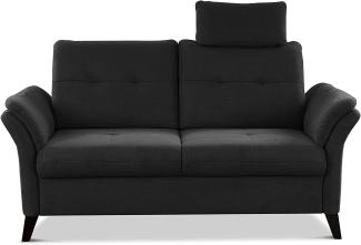 CAVADORE 2er Sofa Grönland / Skandinavische 2-Sitzer-Couch mit Federkern, Sitztiefenverstellung + Kopfstütze / 173 x 90 x 102 / Flachgewebe, Schwarz