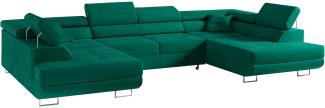 Ecksofa, Wohnzimmer U Couch, Polstersofa mit Bettkasten - GUSTAW-U - Grün Velours