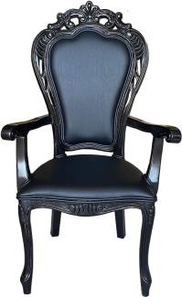 Casa Padrino Luxus Barock Esszimmer Stuhl Schwarz / Schwarz - Handgefertigter Antik Stil Stuhl mit Armlehnen und edlem Kunstleder - Esszimmer Möbel im Barockstil