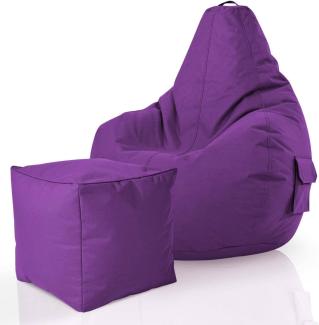 Green Bean© 2er Set Sitzsack + Hocker "Cozy+Cube" - fertig befüllt - Bean Bag Bodenkissen Lounge Sitzhocker Gamingstuhl Pouf - Lila