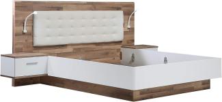 Forte Modern Way Bett, Holzwerkstoff, Stabeiche Dekor Kombiniert mit Weiß Matt, 296,5 x 119,7 x 210 cm