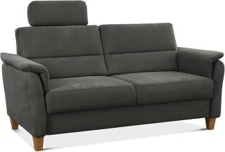 CAVADORE 3er-Sofa Palera mit Federkern / Kompakte Dreisitzer-Couch im Landhaus-Stil / inkl. 1 Kopfstütze / 179 x 89 x 89 / Mikrofaser, Grau