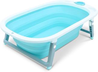 wuuhoo® ergonomische Baby-Badewanne Nemo faltbar und klappbar für Neugeborene Babys und Kleinkinder, mit Ablauf-Stöpsel zum Wasser ablassen blau