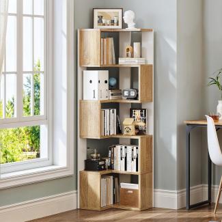 YITAHOME Bücherregal mit 5 Regalen, Eckregal Bücherregal, Standregal, Büroregal, freistehend, Dekoregal, zur Präsentation, modern, Bücherregale für Wohnzimmer, Schlafzimmer, 54x40x159.5cm Weiß Holz