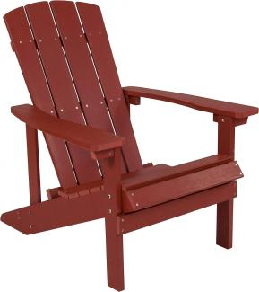 Flash Furniture allwettertauglicher Gartenstuhl – Gartensessel mit extra breiter Rückenlehne – Garten Liegestuhl mit Holzoptik für entspannte Stunden – Rot