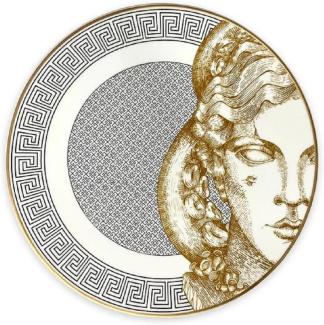 Casa Padrino Luxus Porzellan Teller Weiß / Schwarz / Gold Ø 29 cm - Handbemalter Porzellan Essteller - Luxus Porzellan Accessoires - Luxus Qualität - Made in Italy
