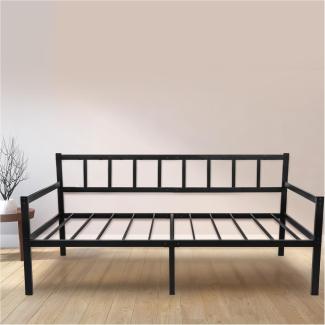 Tagesbett Metallbett 2-1 - Bettsofa 92x192 cm - Bettgestell für Matratzen 90x190 cm - Schlafsofa mit Lattenrost - Bett Bed Frame - Einzellbett - Metall Schwarz