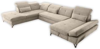 Couch MELFI L Sofa Schlafcouch Wohnlandschaft Schlaffunktion sand beige U-Form links