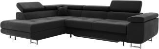 MEBLINI Schlafcouch mit Bettkasten - CARL - 272x202x63cm Links - Schwarz Samt - Ecksofa mit Schlaffunktion - Sofa mit Relaxfunktion und Kopfstützen - Couch L-Form - Eckcouch - Wohnlandschaft