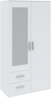 Oggi Saravena Zweitüriger Kleiderschrank mit Zwei Schubladen Breite 100 cm Minimalistisches modernes Design aus Schichtstoffplatte für Wohnzimmer Schlafzimmer Arbeitszimmer Farbe Weiß