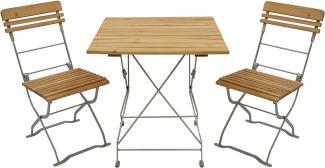 Biergarten - Garnitur MÜNCHEN 3-teilig (2x Stuhl, 1x Tisch 70x70cm), Flachstahl verzinkt + Robinie