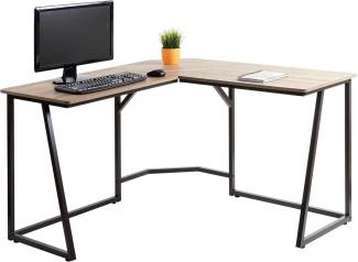 Eck-Schreibtisch HWC-K66, Computertisch Arbeitstisch, MVG-zertifiziert 76x125x125cm, MDF Metall ~ naturfarben