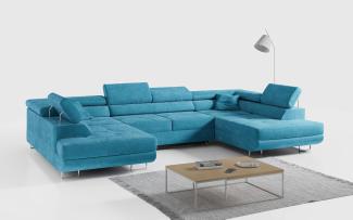 Ecksofa, Wohnzimmer U Couch, Polstersofa mit Bettkasten - GUSTAW-U - Hellblau Velours