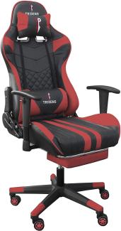 Gaming Stuhl im Racing Design in Lederoptik Bürostuhl mit flexiblen Armlehnen ergonomischer Schreibtischstuhl mit verstellbarem Rückenstützkissen, Nackenkissen und Fußstütze Schwarz / Rot