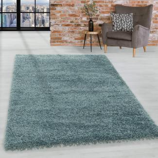 HomebyHome Shaggy Hochflor Wohnzimmerteppich Läufer 80 x 150 cm Aqua - Flur Teppich Flauschig, Modern, Plüsch und Extra Weich - Ideal als Bettvorleger im Schlafzimmer und als Küchenläufer