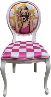 Casa Padrino Barock Esszimmer Stuhl Rosa / Mehrfarbig / Weiß - Handgefertigter Antik Stil Stuhl mit Design - Esszimmer Möbel im Barockstil