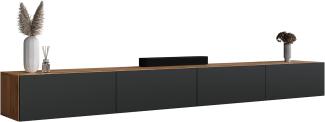 Planetmöbel TV Board 280 cm Gold Eiche/Anthrazit, TV Schrank mit 4 Klappen als Stauraum, Lowboard hängend oder stehend, Sideboard Wohnzimmer