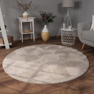 Paco Home Hochflor Teppich Wohnzimmer Flauschig Fellteppich Kunstfell Plüsch Shaggy Weich Fellimitat, Grösse:200 cm Rund, Farbe:Beige