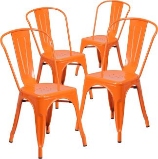 Flash Furniture Stapelbare Stühle für den Innen-und Außenbereich, aus Metall, 4 Stück, Kunststoff, Gummi, Orange/Abendrot im Zickzackmuster (Sunset Chevron), 4 Pack